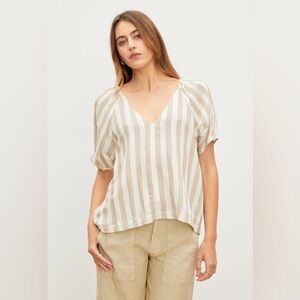 Velvet By Graham & Spencer Katy Striped V-Neck Linen Top